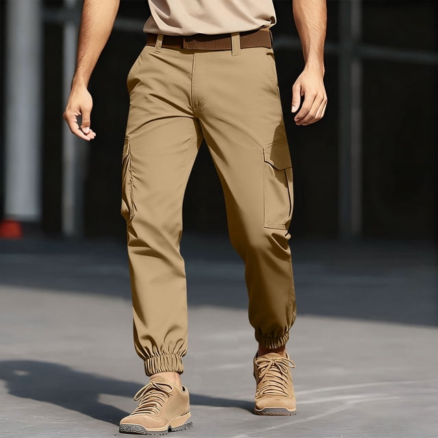 Ceisia Men's All-Season Cargo Pants - Outdoor Fashion Gift Solid Casual Elastic Waist Multi-Pocket Nylon-Spandex Pants