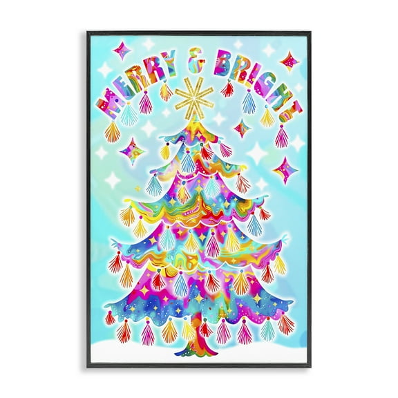 Stupell Industries Eclectic Merry & Bright Holiday Painting Black Framed Art Prints Wall Art, 12 x 18
