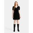 thumbnail image 2 of Time and Tru Women's Velvet Mini Dress with Puff Sleeves, Sizes XS-XXXL, 2 of 5