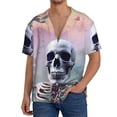 thumbnail image 3 of Honeii 's Mist Sunflower Skull for men's short-sleeved button-up collared shirt featuring a pocket, perfect for beach vacations, and travel adventures., 3 of 5