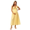 thumbnail image 6 of Women Maternity Sleeveless Gown Solid V-Neck Waist Drawstring Flowy Maxi Gown Dress for Pregnancy Photography Yellow XL, 6 of 7