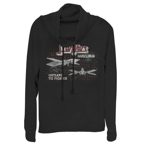 Junior's Star Wars: The Mandalorian TIE Fighter Grid  Cowl Neck Sweatshirt Black 2X Large