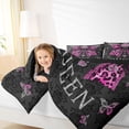 thumbnail image 4 of Homewish Pink Leopard Print Ribbon Bedding Comforter Set for Teen, King and Queen Twin Comforter Sets, Butterfly Damask Flower Reversible Bedding Set, Super Cozy Room Decor, 2 Pieces, 4 of 8