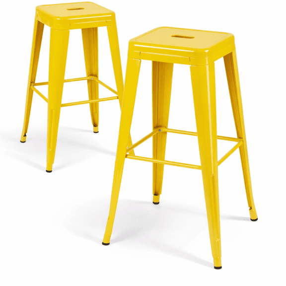 Daisy Yellow Metal Bar Stools Set of 2, 30" Cheerful Bar Height Stools, Bright Yellow Stackable Outdoor Stools, Portable One-Piece Steel Furniture for Sunroom & Deck
