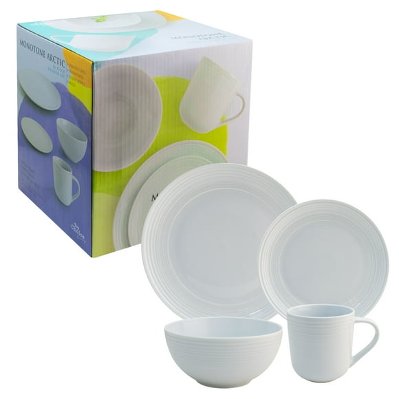 Vajilla Familiar Completa de Porcelana, Colección Monotone Artic, Color Azul Esmaltado con Relieve en Bordes, Vajilla Elegancia para Mesa con Caja de Regalo