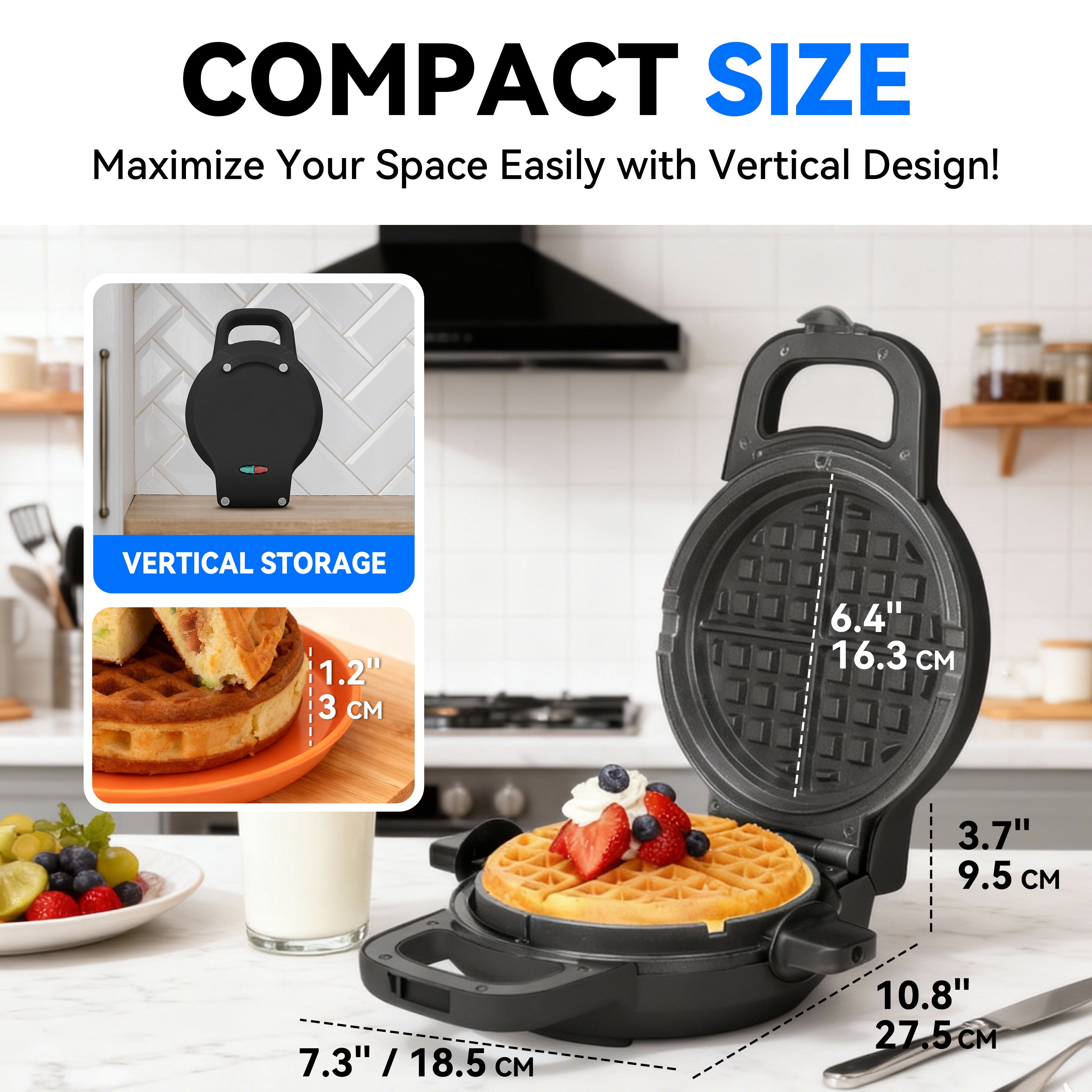 Mailand Flip Stuffed Waffle Maker, 6" Ceramic Coated Waflera Maker with Removable Waffle Ring, Thick Waffles, Graphite