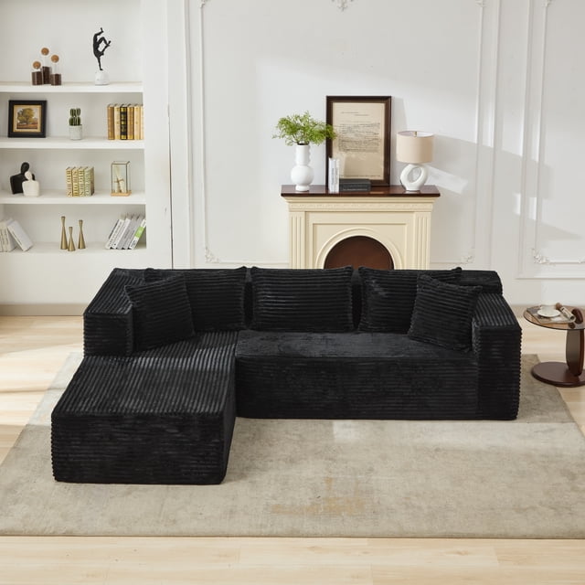 Modular Sectional Sofa – Oversized 106" L-Shaped – Deep Seat & Memory Foam – Sleeper & Soft – No Assembly – Black