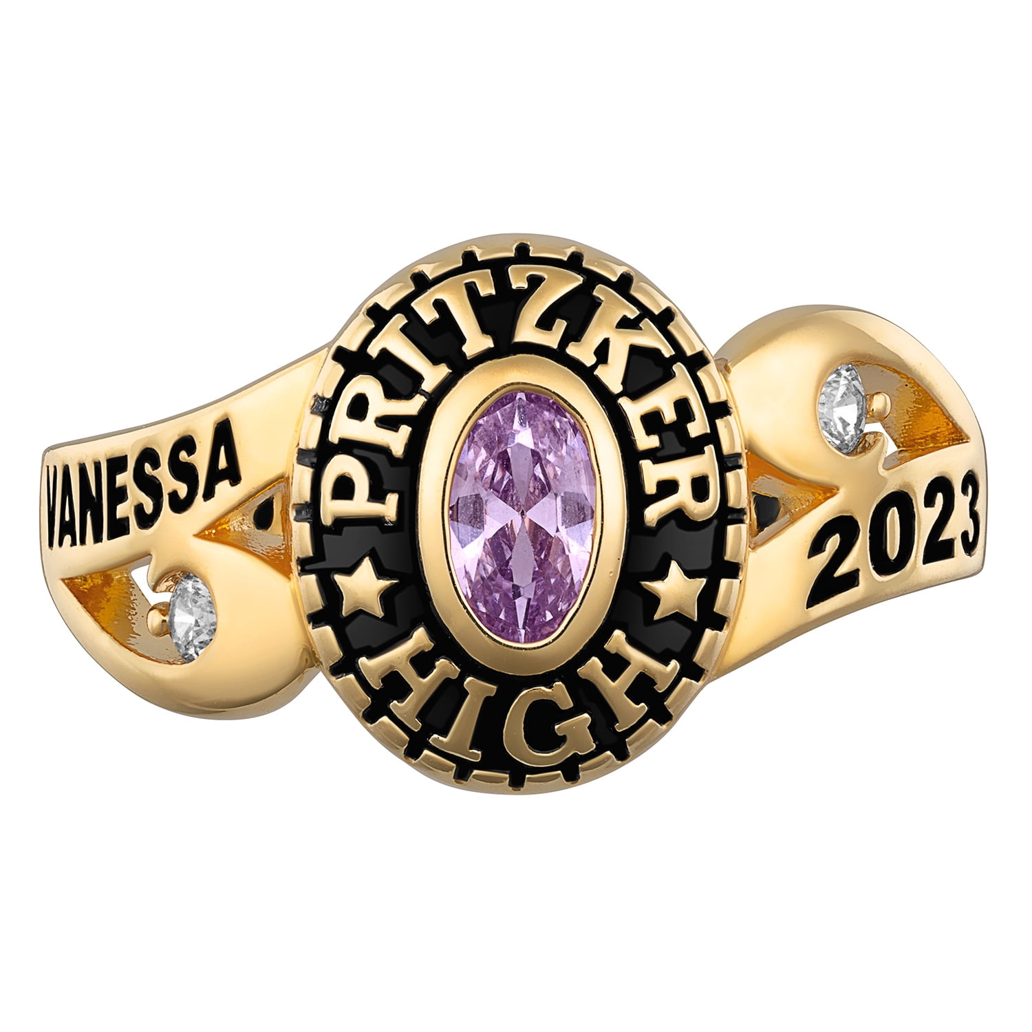 Order Now for 2025 Graduation, Freestyle Women's Cubic CZ Scroll Bypass Birthstone Class Ring Sterling Silver, Personalized, High School or College Graduation