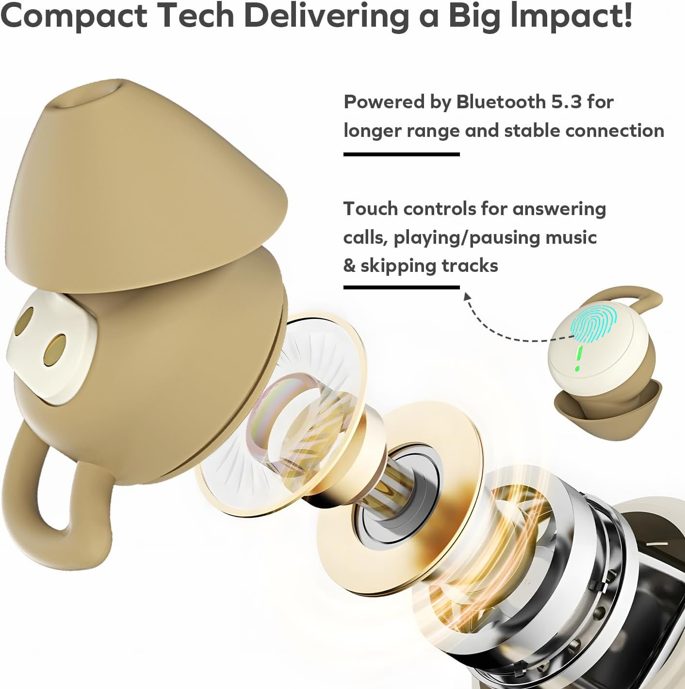 COBY Sleep Wireless Earbuds, Bluetooth 5.3 Noise Cancelling Earbuds with Charging Case, Beige