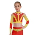 thumbnail image 1 of YiZYiF Girls Acrobatics Dance Tops Long Sleeve Rhinestone Shiny Color Block Cross Back Cutout for Gymnastics Sport Wear Red 16, 1 of 5