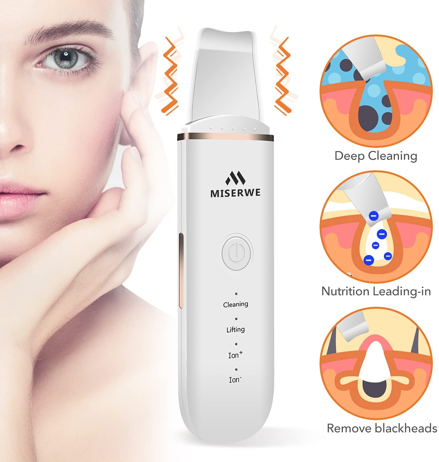 Skin Scrubber Face Skin Spatula Facial Scrubber Spatula for Deep Cleansing Blackhead Remover Pore Cleaner Face Beauty Lifting Tool with 4 Modes