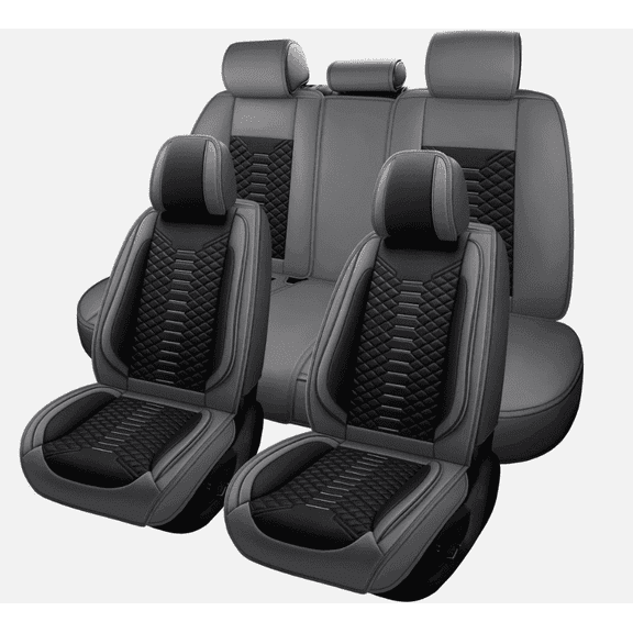 5-Seat Leather Car Seat Covers Luxury for Ford F150 F250 2021-2024 Grey-Black
