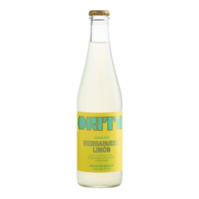 ORITA Agave Pop, Refresco Mexicano con Jugo de Agave, Sabor Hierbabuena Limón, 12 Pack, 355 ml
