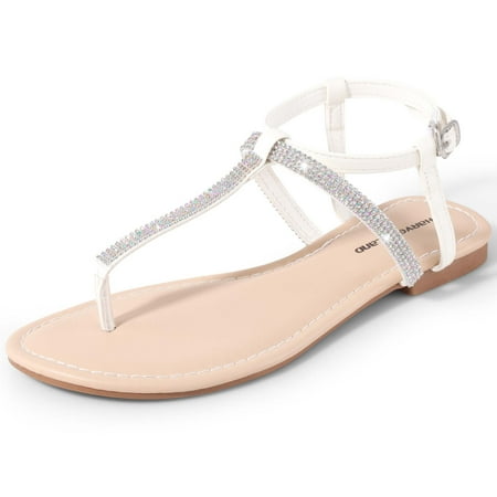 

Harvest Land Women Flat Sandals T-Strap Rhinestone Dressy Thong Sandals for Ladies Summer Beach