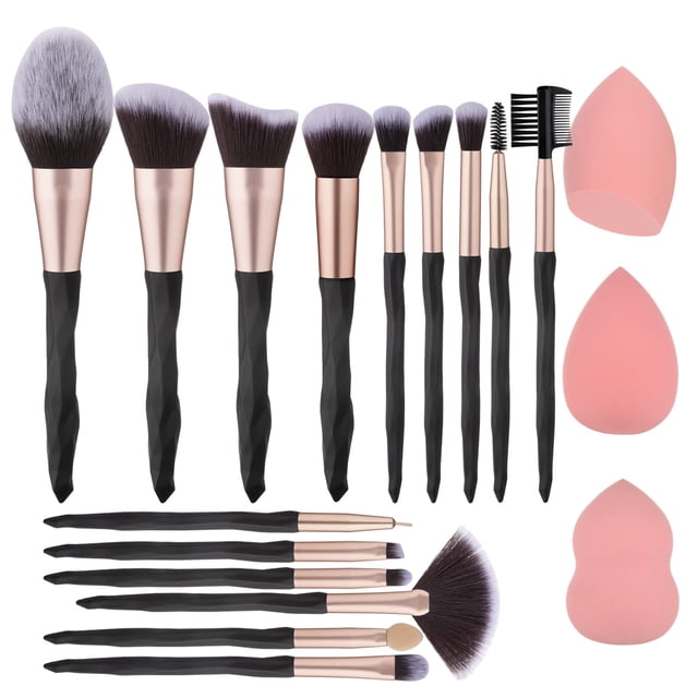 Set de brochas y esponjas de maquillaje, 18 piezas, 111, color negro