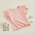 thumbnail image 2 of Bagilaanoe Toddler Baby Girls T-Shirts Solid Color Fly Sleeve Ribbed Tees 12M 18M 24M 3T 4T 5T Kids Summer Casual Tops, 2 of 6