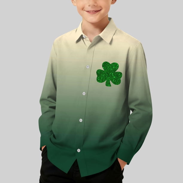 Blusa y camisa de manga larga con cuello vuelto para niños, camisa informal de moda para niños y niñas, camisa de manga larga con estampado del Día de San Patricio, camisa de manga larga con cuello vu