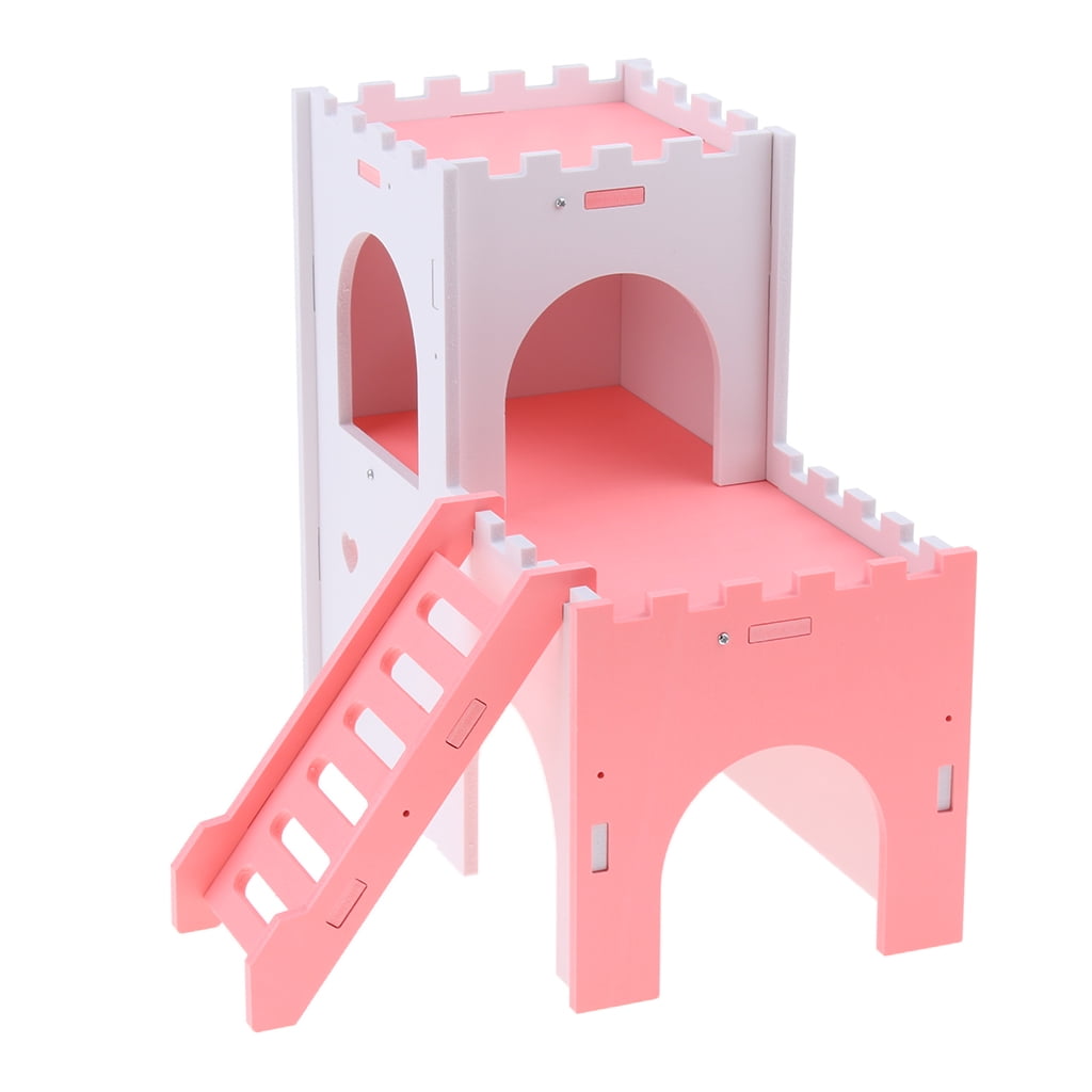 Bvdfgk Hamster Hideout House Cabin Cages Wooden Play Toy Pink