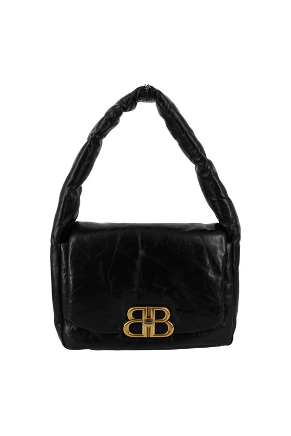 Pre-Owned Balenciaga Monaco Calfskin Leather Shoulder Bag Black