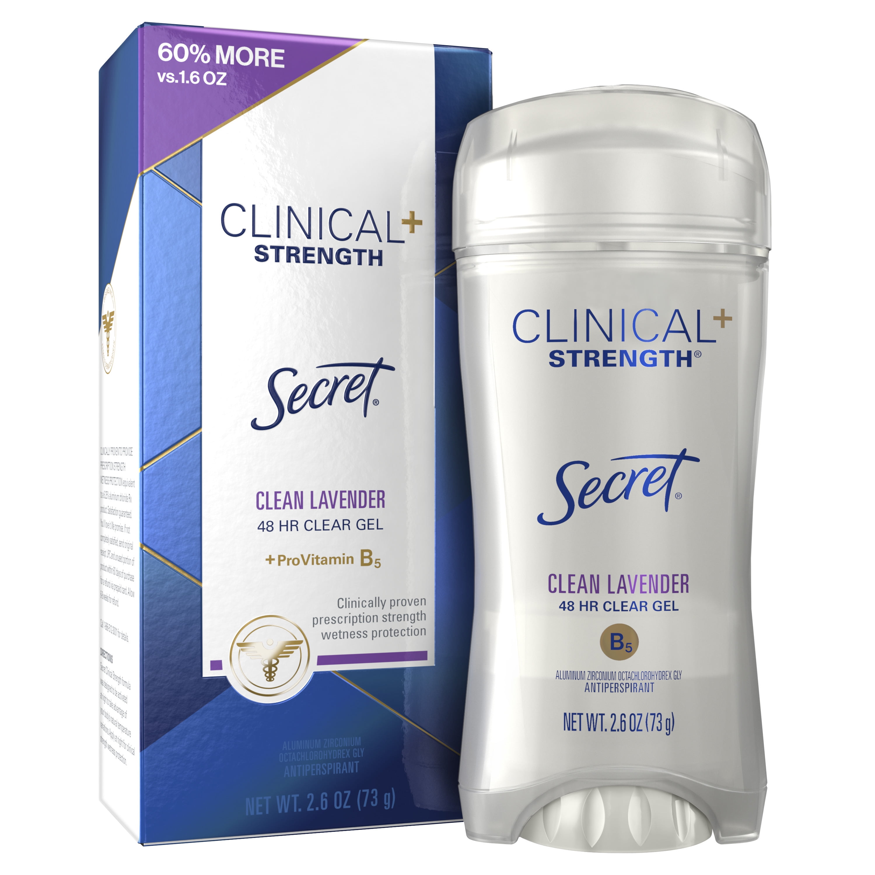 Secret Clinical Strength Clear Gel Antiperspirant Deodorant, Clean Lavender, 2.6 oz