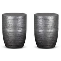 Home Square 15" Metal Large Accent Side Table in Antique Silver - Set of 2