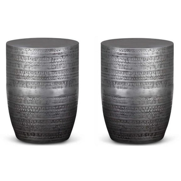 Home Square 15" Metal Large Accent Side Table in Antique Silver - Set of 2