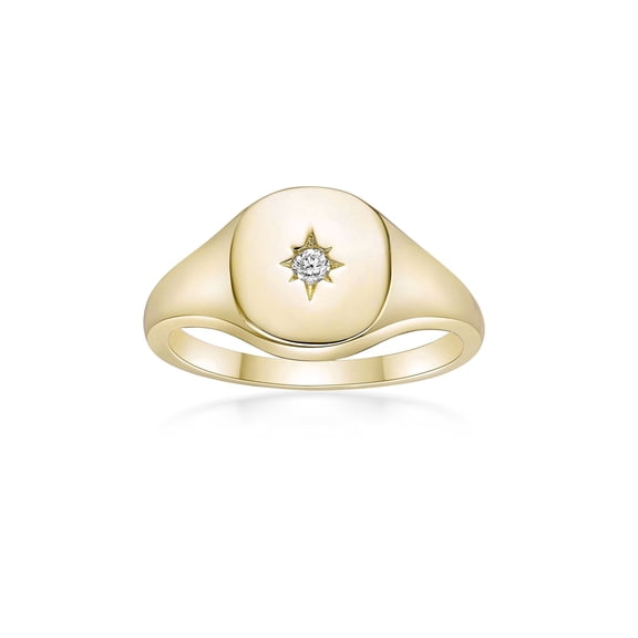 18K Yellow Gold Plated Sterling Silver 0.05 Carat Lab Grown Diamond Star Signet Ring (G-H, I1-I2, I2-I3 cttw) Jewelry Gift for Women - Size 5