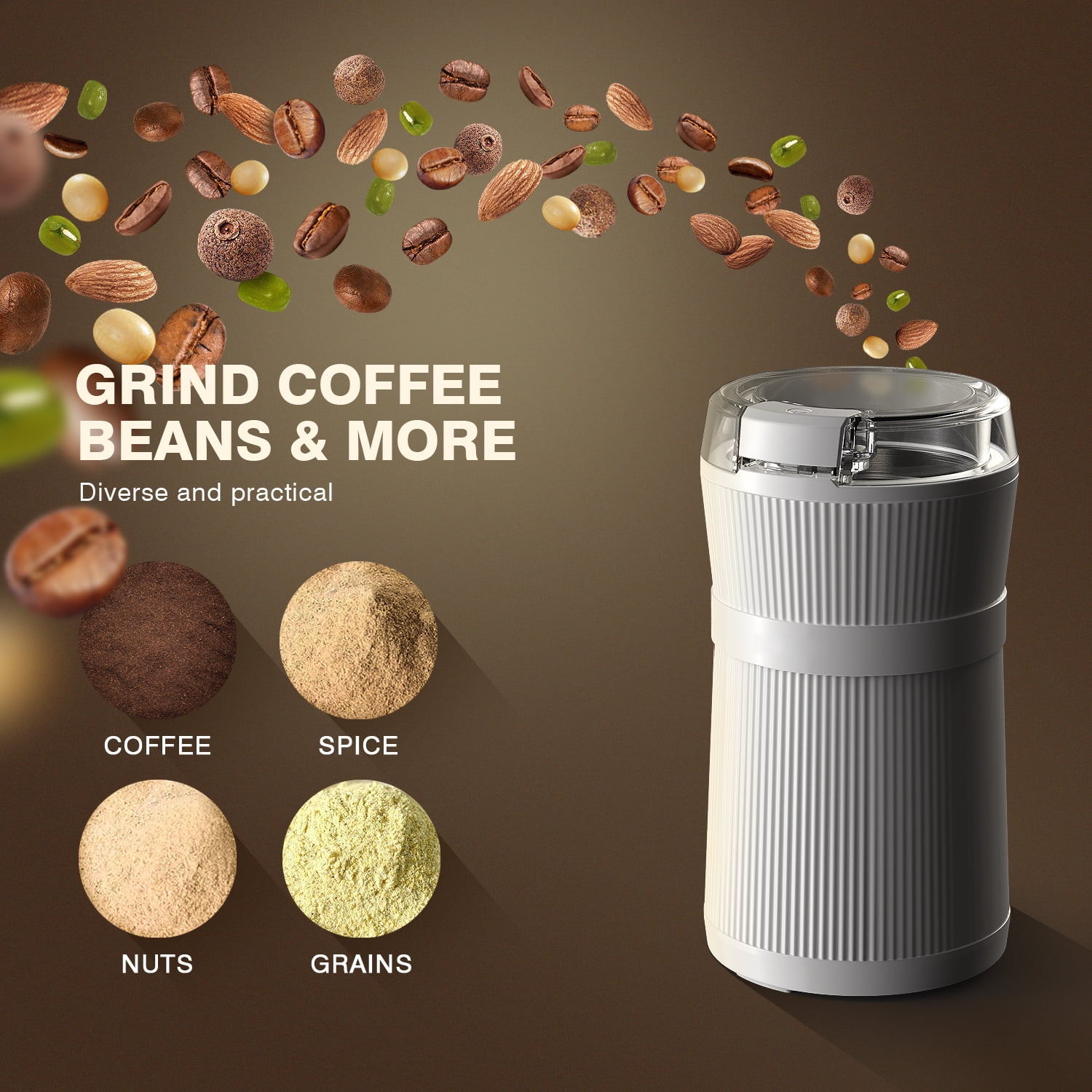 Homitt Coffee Grinder Electric Coffee Bean Grinder with Fast Motor and 301 Stainless Steel Blade for Evenly and Versatile Grinding-One Touch Design Support Home and Office Portable Use 