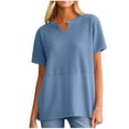 thumbnail image 4 of Womens Waffle Spring Clothes, Short Sleeve Shirts for Women Fashion Loose Fit Solid Color Notch V Neck T-Shirts, 4 of 6