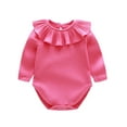 thumbnail image 2 of THDHVS Baby Girl Outfits,Newborn Girl Clothes,Newborn Girl Back Home Outfit Solid Color Ruffle Long Sleeve Footies Romper Infant Fall Clothes Hot Pink 12-18 Months, 2 of 4