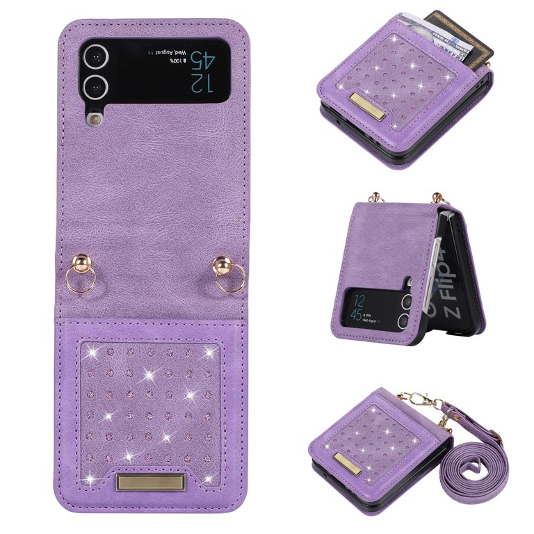 Pu Leather Wallet Case For Samsung Galaxy Z Flip 5 With Card Holder &  Crossbody Shoulder Strap Lanyard