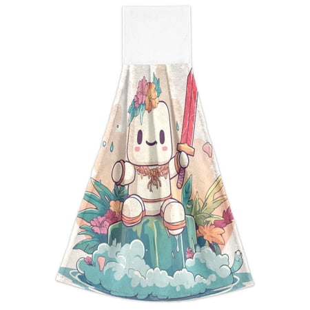WOBOGO A Cute Marshmallow Man Hand Towel Set of 2 Absorbent for Kitchen and Bathroom With Velcro Hanging Loop 18.2×14in