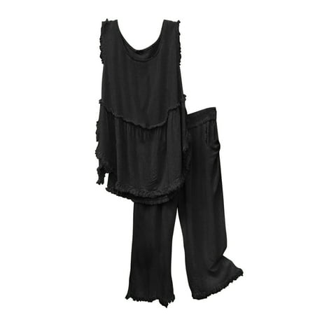 

Women s Pajama Sets Sleeveless Crew Neck Sleepwear Top With Pants Ladies 2 Piece Loose Fit Solid Color Lounge Yoga Set