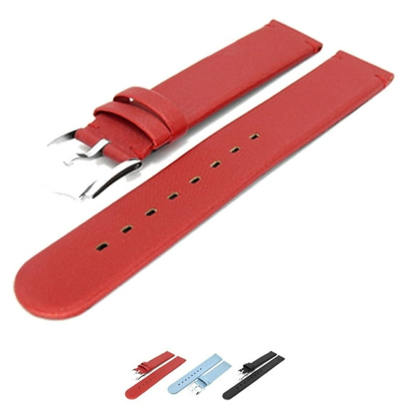 HIRSCH Milano Leather Watch Strap - Red - L - 18mm - Stainless Steel SIlver Buckle
