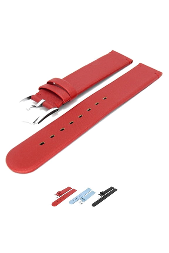Milano Leather Watch Strap - Red - L - 18mm - Stainless Steel SIlver Buckle