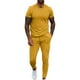 thumbnail image 2 of Traje de ocio para hombre, cuello vuelto, cintura con cremallera, Color puro, manga corta, pantalones largos, chándal, amarillo, 3XL, 2 of 6