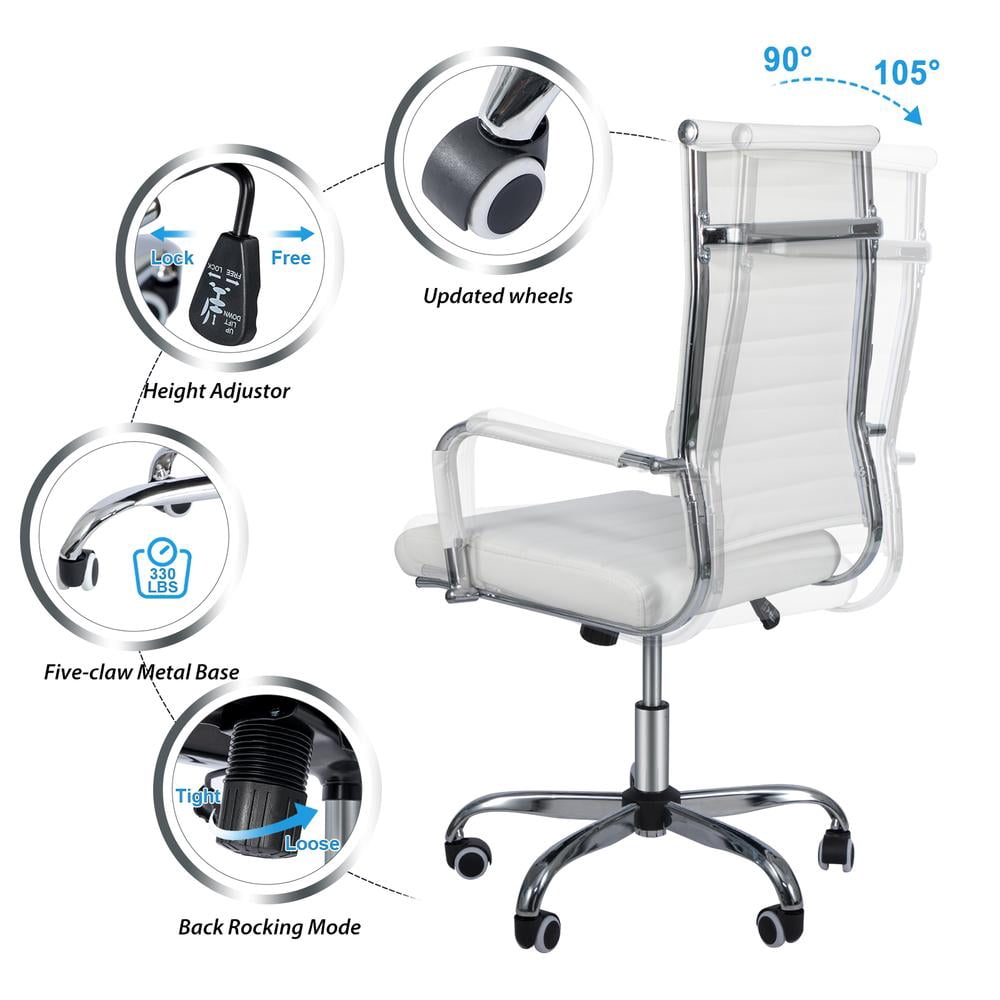 Okeysen Mid-Back Ribbed Home Office Desk Chair Ergonomic Faux Leather Conference Room Swivel Chairs Adult, Whtie