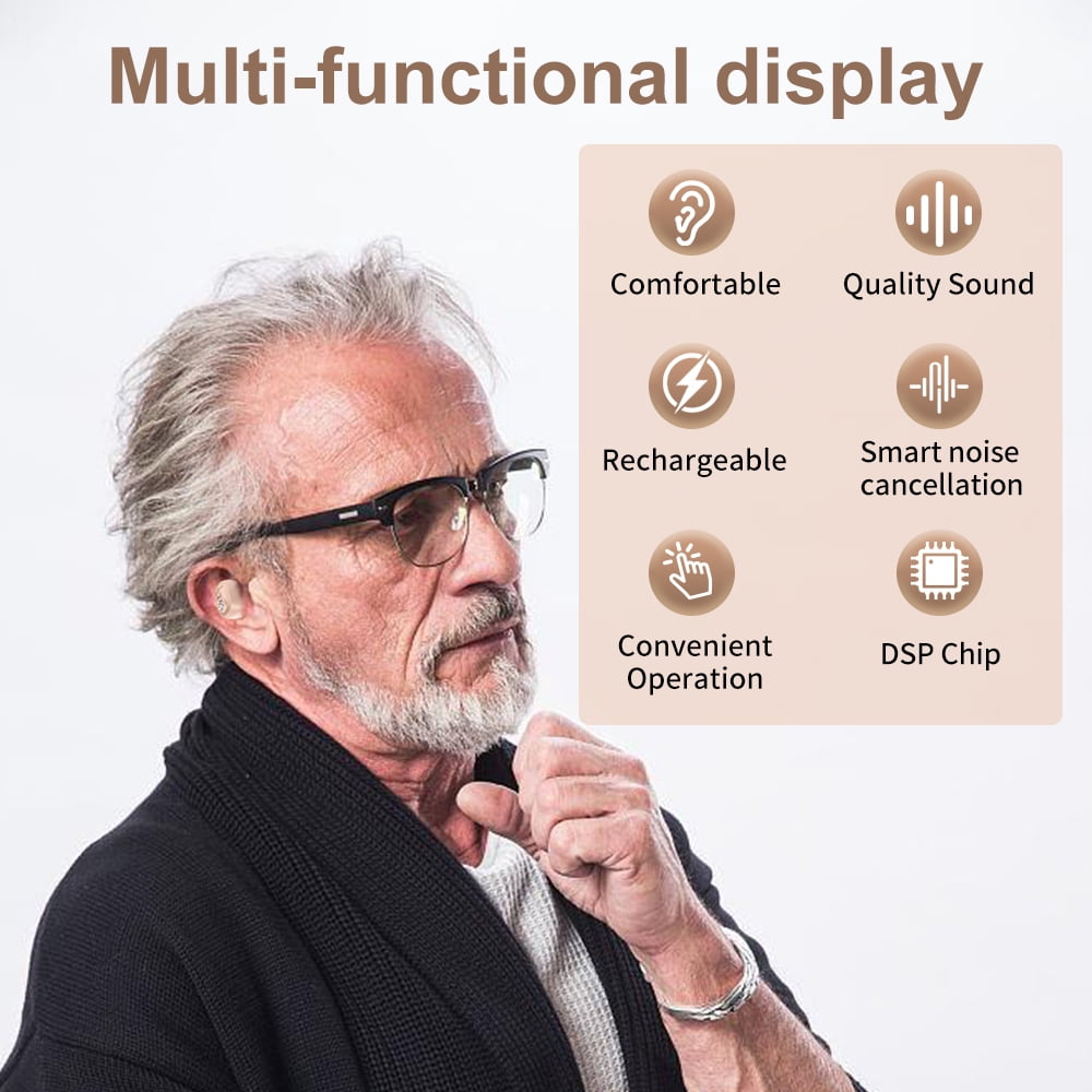 HIBRIQ Rechargeable Invisible Hearing Aids with Charging Base & Noise Cancelling for Seniors HH-1607