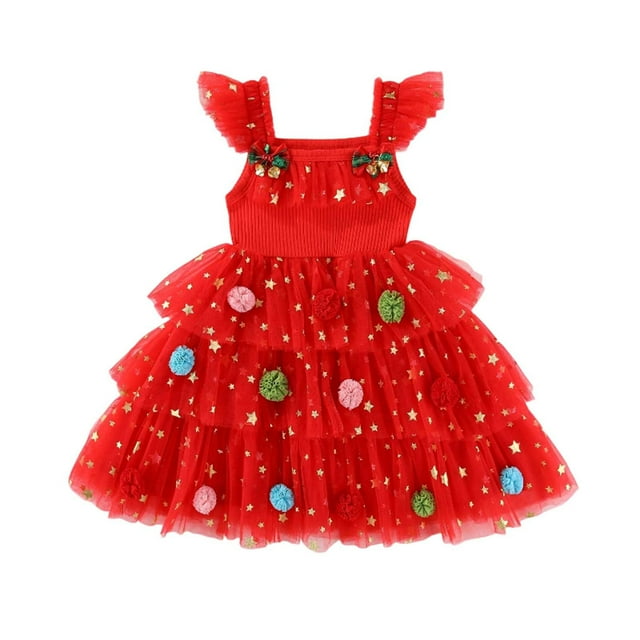 Robe de Fête de Noël à Manches Volantes pour Petites Filles, Robe de Fête Dansante, Robes de Pâques pour Tout-Petits 4 Ans, Robe d'Un An, Robe de Pâques en Denim pour Fille de 6 Ans, Paillettes Rouges, 4-5 Ans