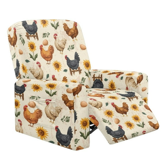 Kuiaobaty Chicken Sunflower Print Recliner Chair that Stay in Place Durable Reclining Sofa Slipcover Breathable Reclining Slipcover Stretch Recliner Couch Cover with Pocket for Living Room