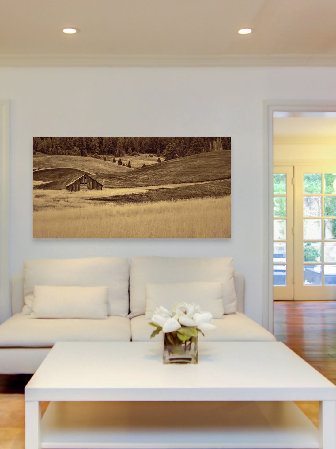 "Brown Barn in the Blonde Grasses" Painting Print on Canvas