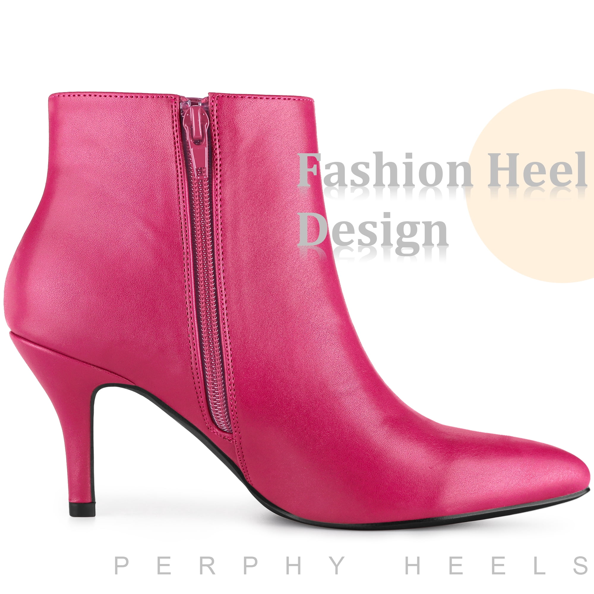 Unique Bargains Women's Side Zipper Pointed Toe Stiletto Heel Ankle Boots Hot Pink 9