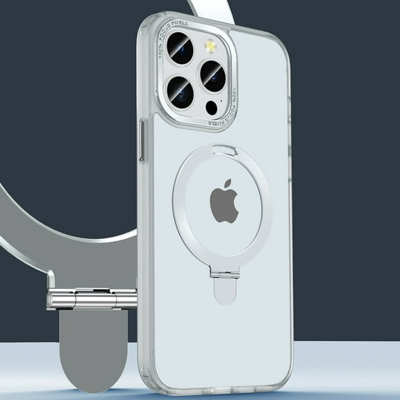 ELEHOLD for iPhone 15 Pro Max Slim Matte Case,Mag Safe Magnetic Translucent Frosted with Foldable Ring Holder Stand Shockproof Protective Case Cover for iPhone 15 Pro Max,Clear