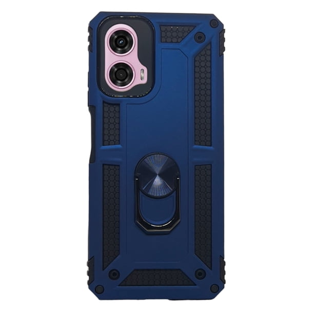 Funda Uso Rudo Cely Vesmir con Anillo Magnético Para Motorola G24 / G04 Azul Marino Más 2 Micas de Cristal