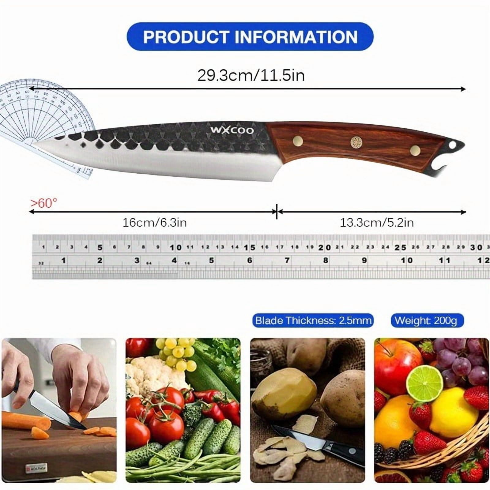 1-3PCS High Carbon Steel Boning Knife with Knife Sheath Sharp Kitchen Chef Knife Multipurpose Utility Knife for Cooking Fruit Vegetable Fish Meat Hand Forged Handmade Wood Handle Barbecue Cleaver