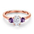 thumbnail image 3 of Gem Stone King 18K Rose Gold Plated Silver White Moissanite and Purple Amethyst Engagement Ring for Women | 1.22 Cttw | Oval 7X5MM | Gemstone Birthstone | Size 6, 3 of 7