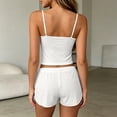 thumbnail image 3 of Womens Short Pajama Set Ribbed Knit Cami Top and Boxer Shorts Pajamas Cute Pj Sets(White,M), 3 of 7