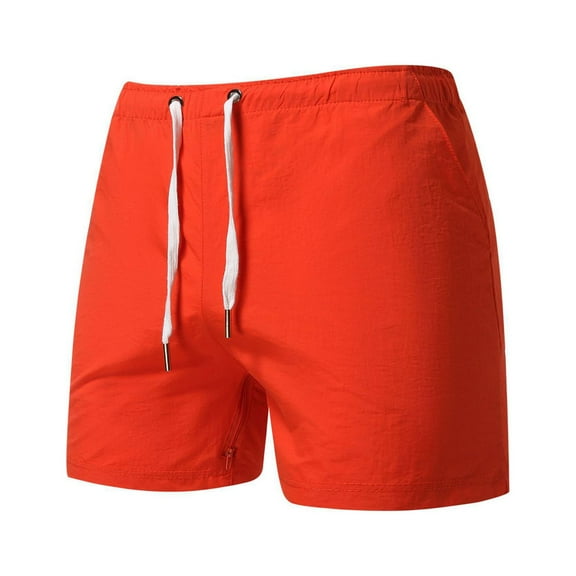 Wavsuf Mens Shorts Surf Beach Elastic Waist with Pockets Zipper Drawstring Summer Orange Swimwear Size L