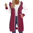 thumbnail image 2 of Yourumao Zip up Hoodie for Women Color Block Hooded Long Jackets Raglan Long Sleeve Jackets Soft Cozy Casual Fall Overcoats with Pockets, 2 of 6
