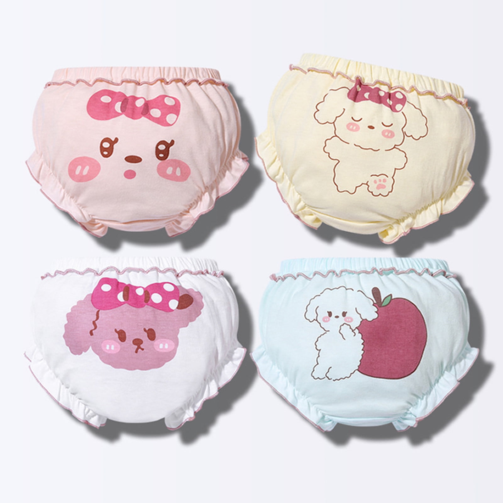 Povozer Baby Bloomers for Toddler Girl Ruffle Cotton Underwear Briefs 4PCS(Pink,4-5Y)